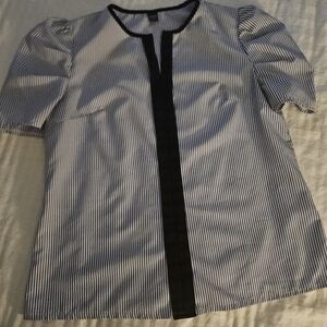 Striped Blouse with Navy Trim